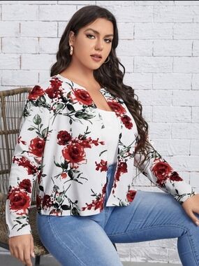 🩷5/$25🩷 Floral Print Blazer, Plus Size 4X